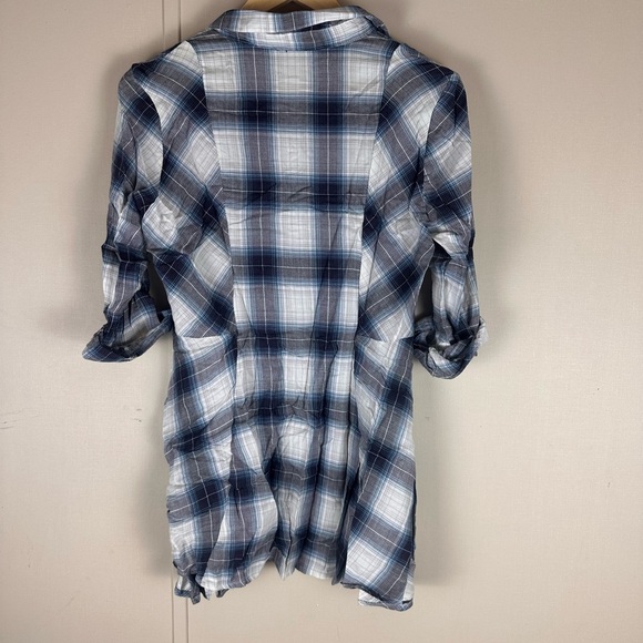 Tantrums Blue Plaid Embriodered Floral 1/4 Sleeve Button Up Sleeve Top Size S - Picture 8 of 8